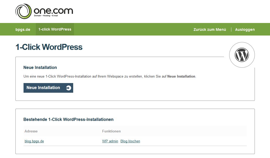 Wordpress bei one.com Installation fortsetzen
