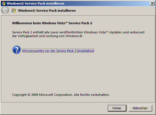 Windows Vista-SP2 Installation Schritt 1